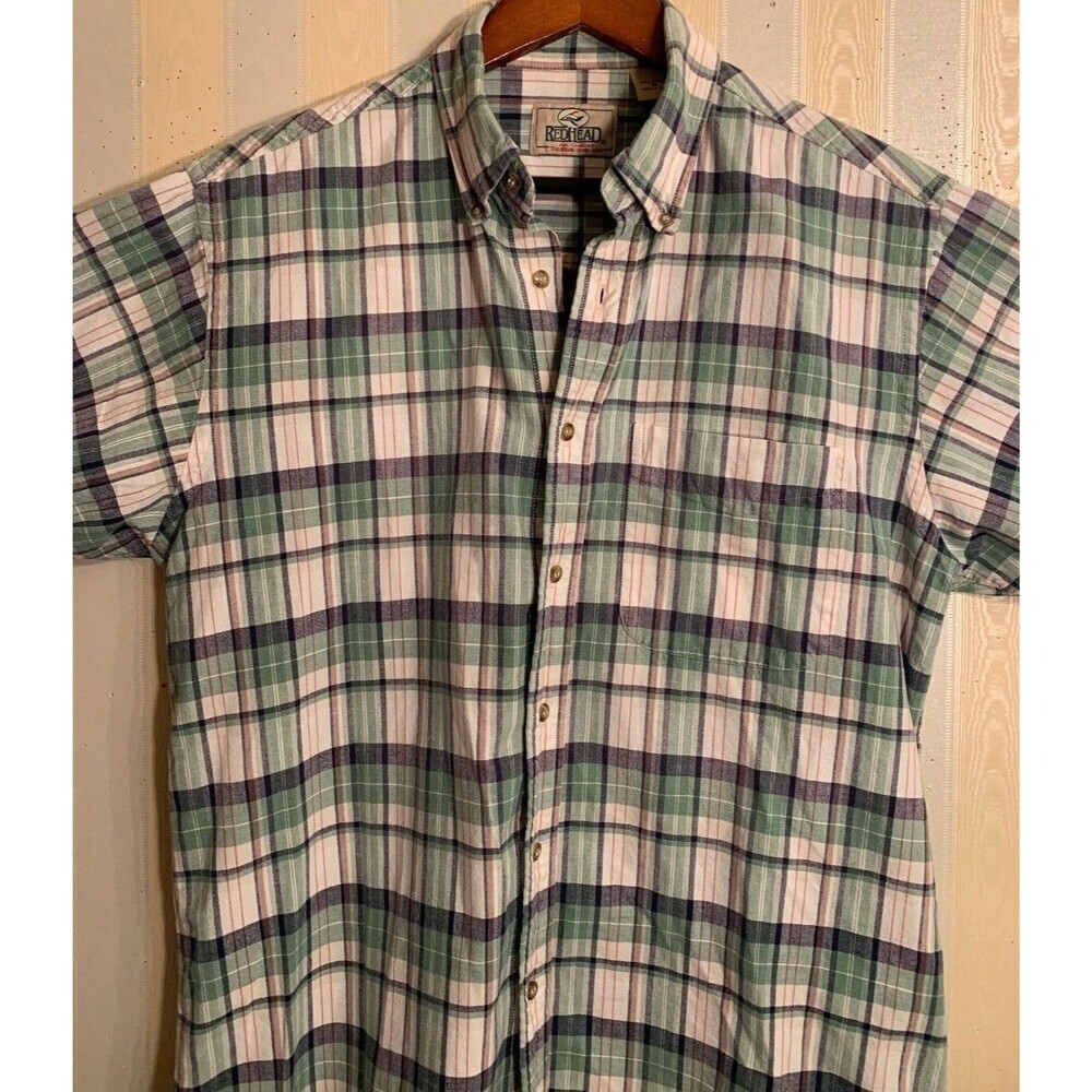 Green Plaid Short Sleeve Button Up Shirt M EXCELLENT  Red Head Brand Co